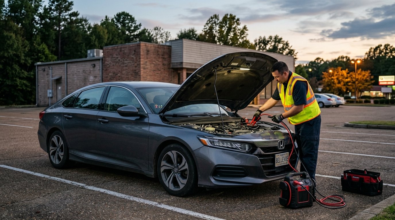 Jump start service Bellevue MS helping a car with a dead battery
