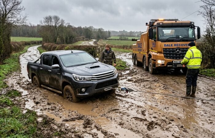 Winch out service Purvis, MS recovering a truck stuck in muddy road conditions