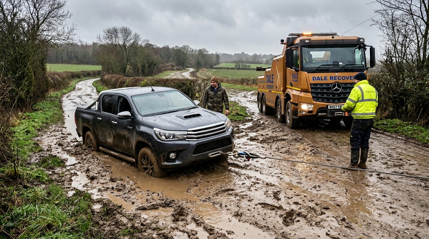 Winch out service Purvis, MS recovering a truck stuck in muddy road conditions