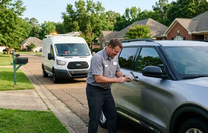 Professional vehicle lockout service Petal, MS assisting a stranded driver