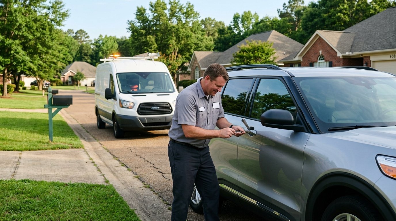 Professional vehicle lockout service Petal, MS assisting a stranded driver